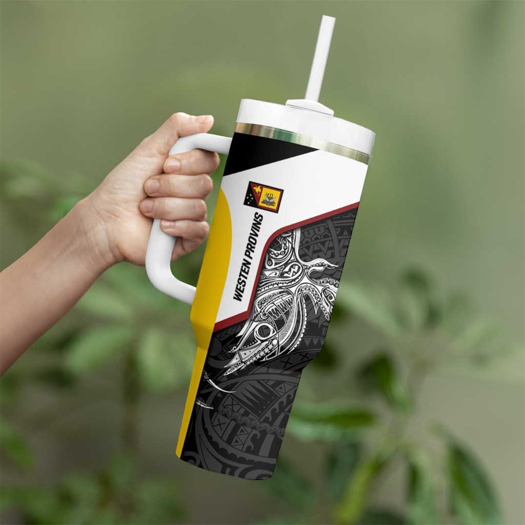 Personalised PNG Western Province Tumbler With Handle Bird of Paradise Tattoo Flag Motif LT9 - Polynesian Pride