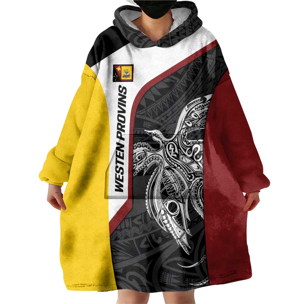 Personalised PNG Western Province Wearable Blanket Hoodie Bird of Paradise Tattoo Flag Motif LT9 - Polynesian Pride