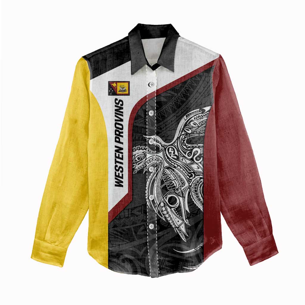 Personalised PNG Western Province Women Casual Shirt Bird of Paradise Tattoo Flag Motif LT9 - Polynesian Pride