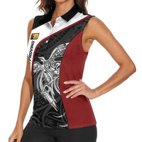Personalised PNG Western Province Women Sleeveless Polo Shirt Bird of Paradise Tattoo Flag Motif LT9 - Polynesian Pride