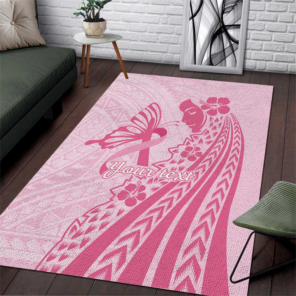 Pacific Girl and Butterfly Cancer Ribbon Personalised Area Rug LT9 Pink - Polynesian Pride