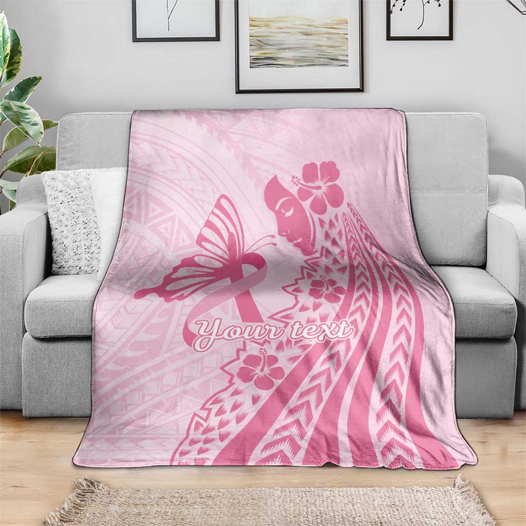 Pacific Girl and Butterfly Cancer Ribbon Personalised Blanket