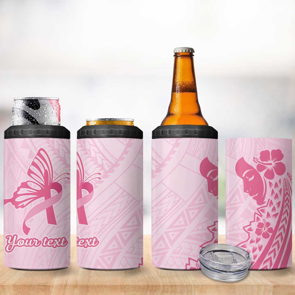 Pacific Girl and Butterfly Cancer Ribbon Personalised 4 in 1 Can Cooler Tumbler LT9 - Polynesian Pride