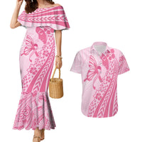 Pacific Girl and Butterfly Cancer Ribbon Personalised Couples Matching Mermaid Dress and Hawaiian Shirt LT9 Pink - Polynesian Pride