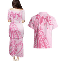 Pacific Girl and Butterfly Cancer Ribbon Personalised Couples Matching Puletasi and Hawaiian Shirt LT9 - Polynesian Pride