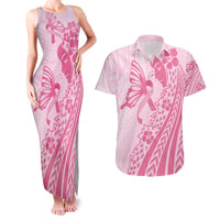 Pacific Girl and Butterfly Cancer Ribbon Personalised Couples Matching Tank Maxi Dress and Hawaiian Shirt LT9 Pink - Polynesian Pride