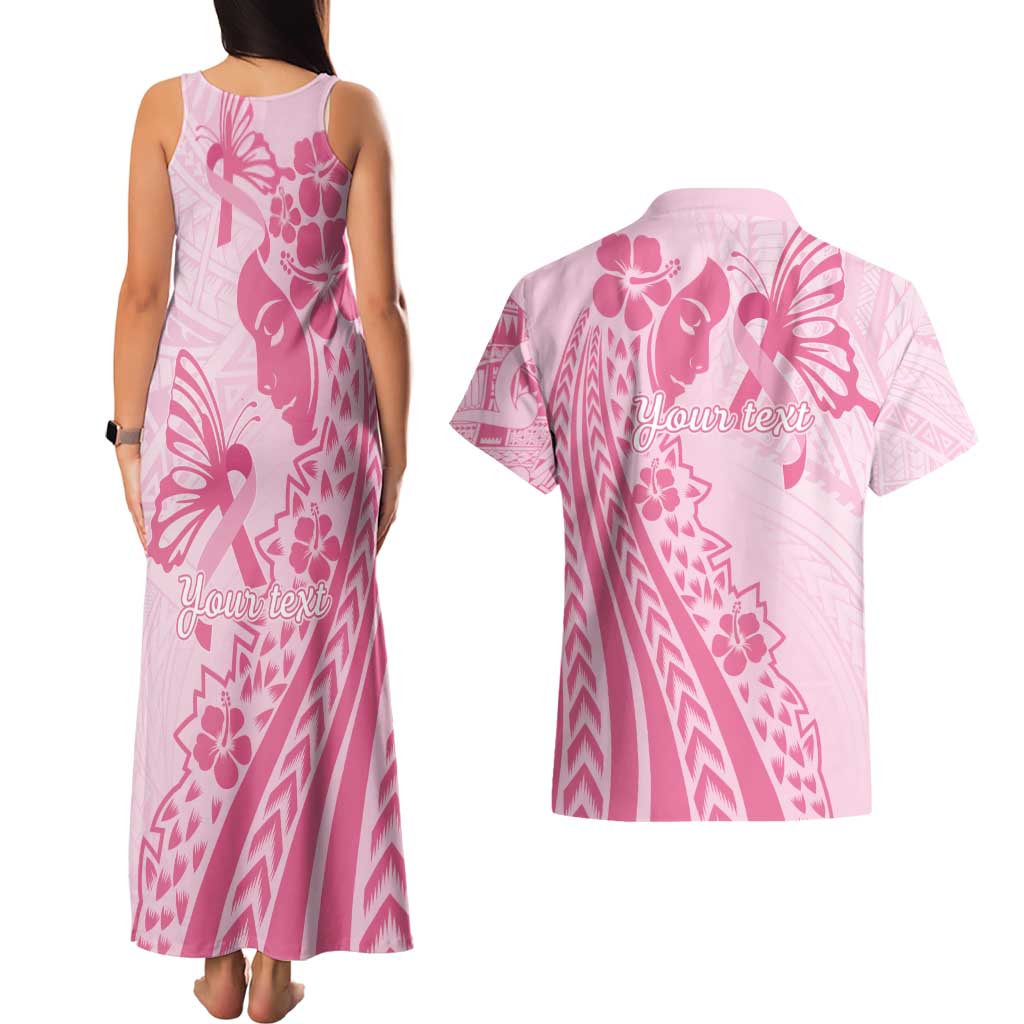 Pacific Girl and Butterfly Cancer Ribbon Personalised Couples Matching Tank Maxi Dress and Hawaiian Shirt LT9 - Polynesian Pride