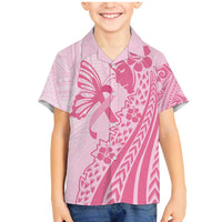 Pacific Girl and Butterfly Cancer Ribbon Personalised Family Matching Mermaid Dress and Hawaiian Shirt LT9 Son's Shirt Pink - Polynesian Pride