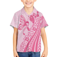 Pacific Girl and Butterfly Cancer Ribbon Personalised Family Matching Off The Shoulder Long Sleeve Dress and Hawaiian Shirt LT9 Son's Shirt Pink - Polynesian Pride
