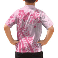 Pacific Girl and Butterfly Cancer Ribbon Personalised Family Matching Off Shoulder Maxi Dress and Hawaiian Shirt LT9 - Polynesian Pride