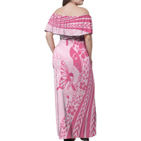 Pacific Girl and Butterfly Cancer Ribbon Personalised Family Matching Off Shoulder Maxi Dress and Hawaiian Shirt LT9 - Polynesian Pride