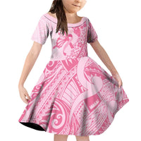 Pacific Girl and Butterfly Cancer Ribbon Personalised Family Matching Off Shoulder Short Dress and Hawaiian Shirt LT9 Daughter's Dress Pink - Polynesian Pride