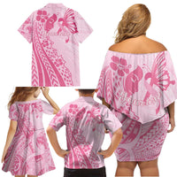 Pacific Girl and Butterfly Cancer Ribbon Personalised Family Matching Off Shoulder Short Dress and Hawaiian Shirt LT9 - Polynesian Pride