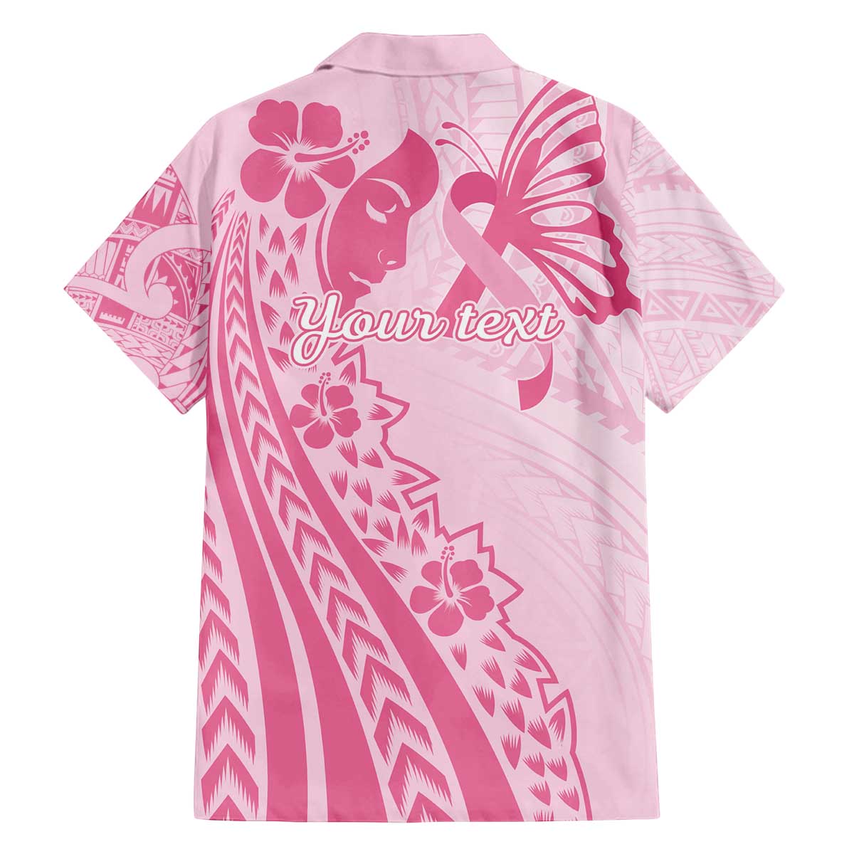 Pacific Girl and Butterfly Cancer Ribbon Personalised Family Matching Puletasi and Hawaiian Shirt LT9 - Polynesian Pride