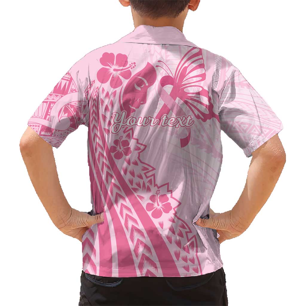 Pacific Girl and Butterfly Cancer Ribbon Personalised Family Matching Short Sleeve Bodycon Dress and Hawaiian Shirt LT9 - Polynesian Pride