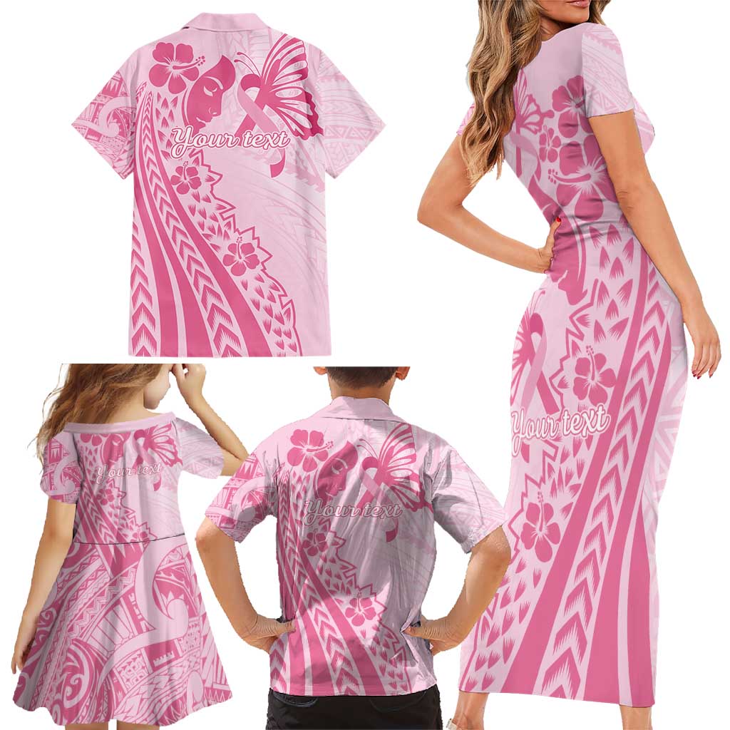 Pacific Girl and Butterfly Cancer Ribbon Personalised Family Matching Short Sleeve Bodycon Dress and Hawaiian Shirt LT9 - Polynesian Pride