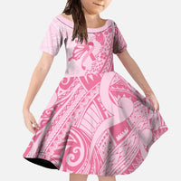 Pacific Girl and Butterfly Cancer Ribbon Personalised Family Matching Summer Maxi Dress and Hawaiian Shirt LT9 Daughter's Dress Pink - Polynesian Pride