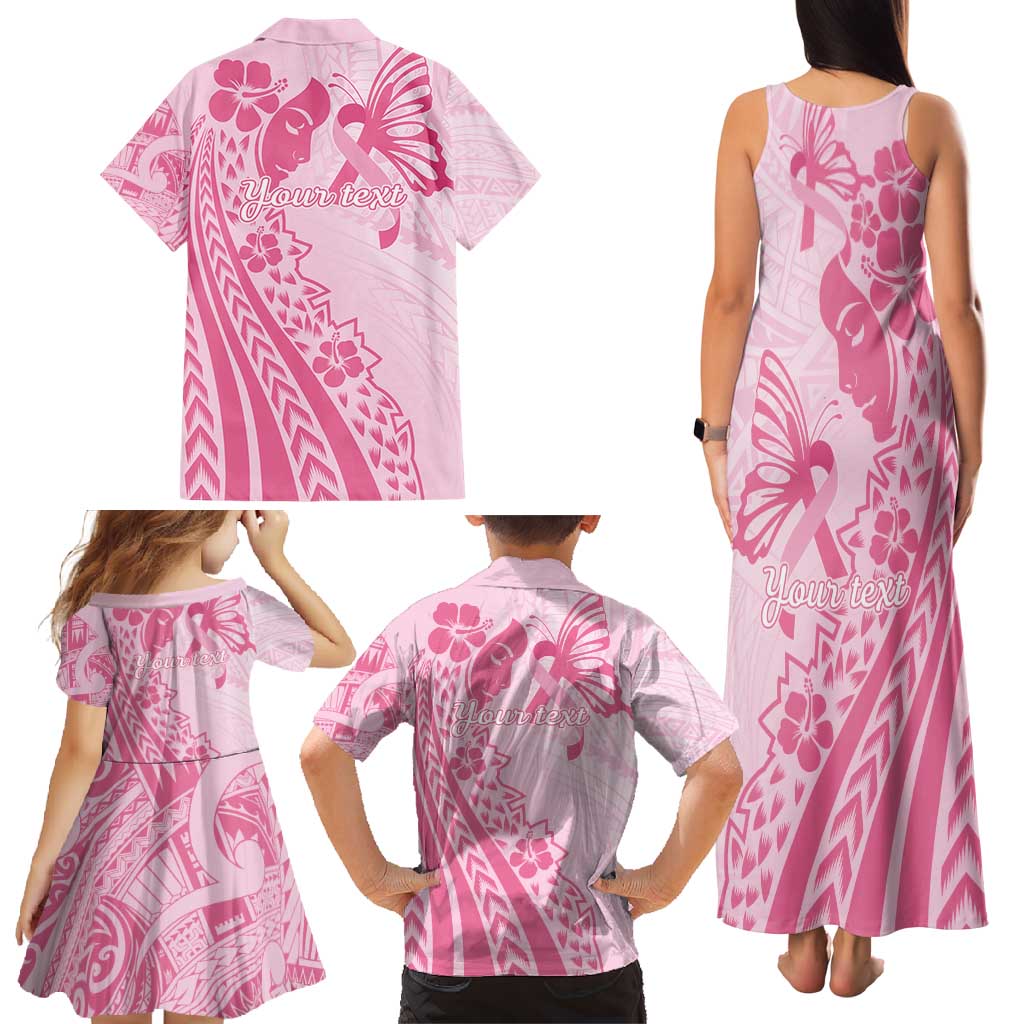 Pacific Girl and Butterfly Cancer Ribbon Personalised Family Matching Tank Maxi Dress and Hawaiian Shirt LT9 - Polynesian Pride