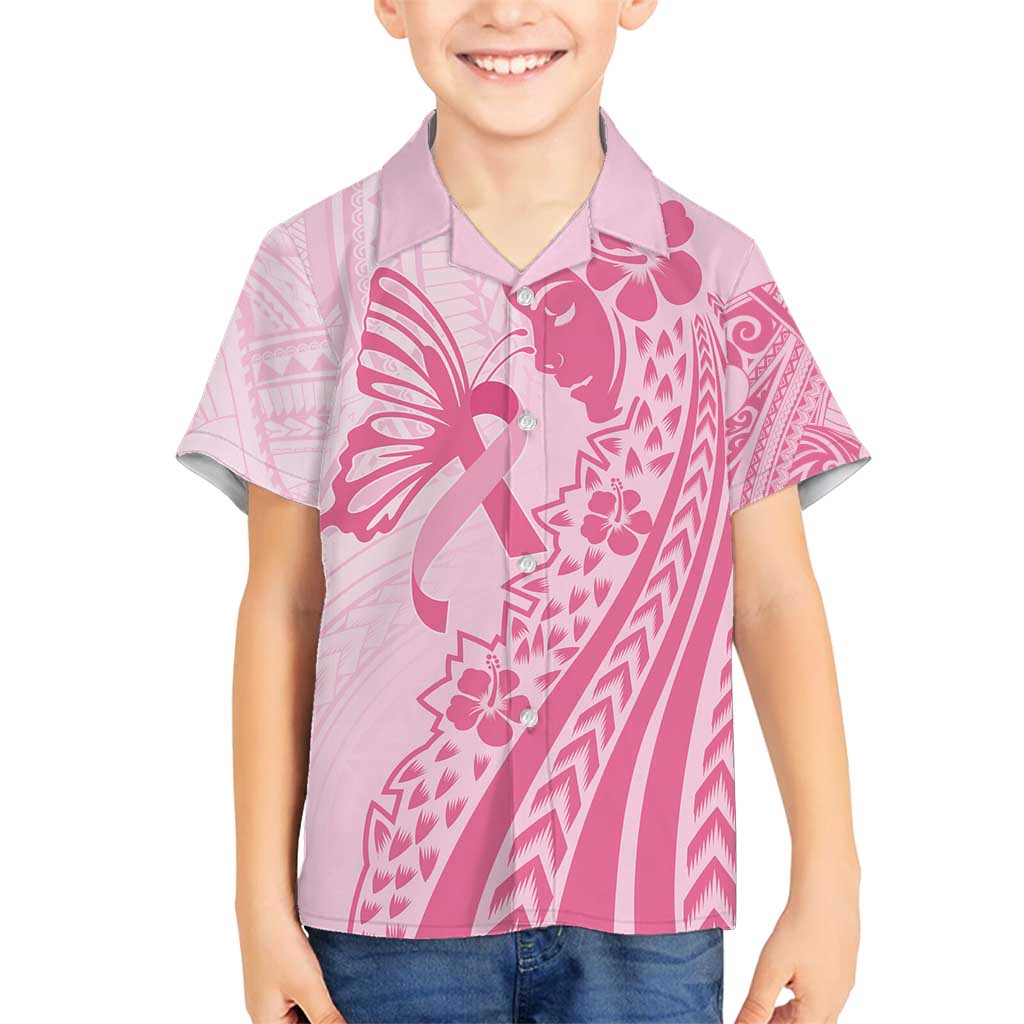Pacific Girl and Butterfly Cancer Ribbon Personalised Family Matching Tank Maxi Dress and Hawaiian Shirt LT9 Son's Shirt Pink - Polynesian Pride