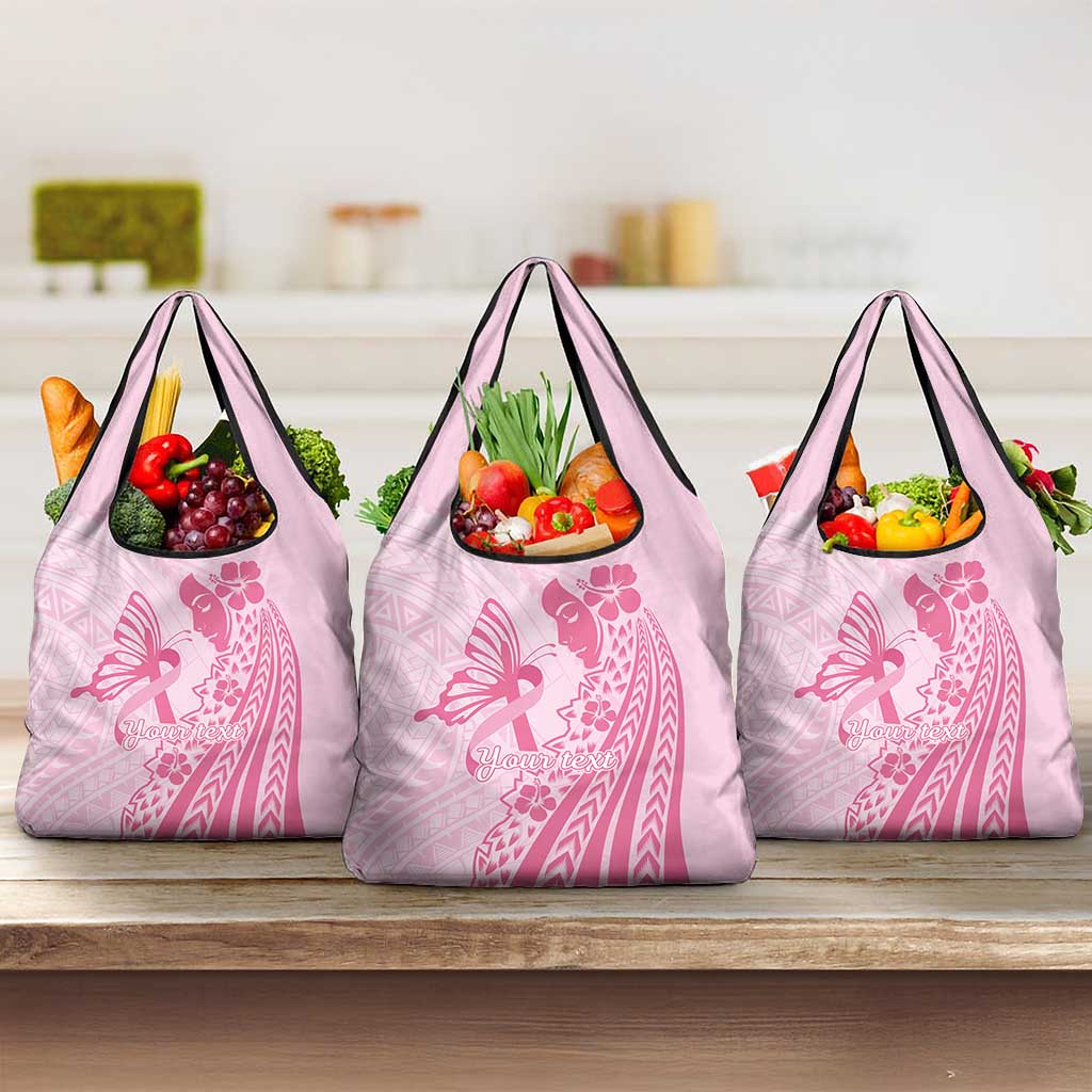 Pacific Girl and Butterfly Cancer Ribbon Personalised Grocery Bag