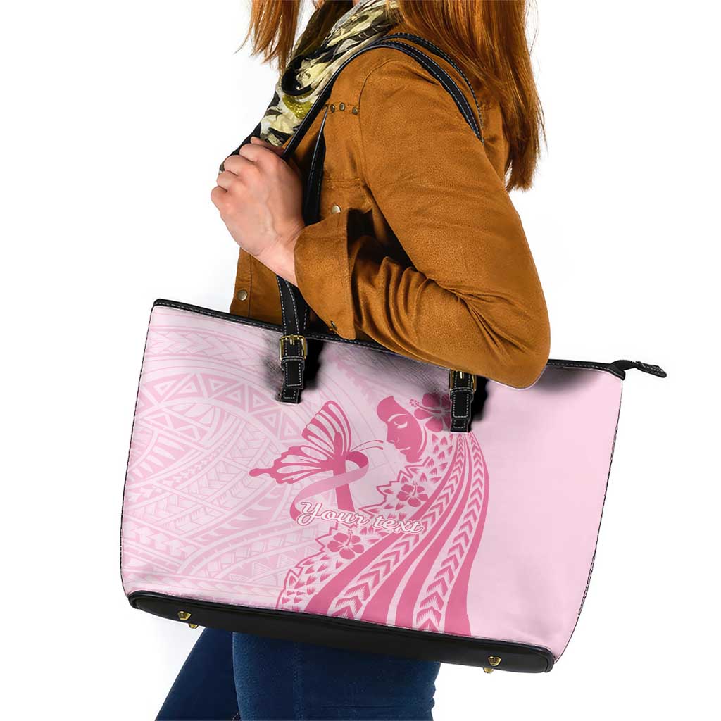Pacific Girl and Butterfly Cancer Ribbon Personalised Leather Tote Bag LT9 Pink - Polynesian Pride