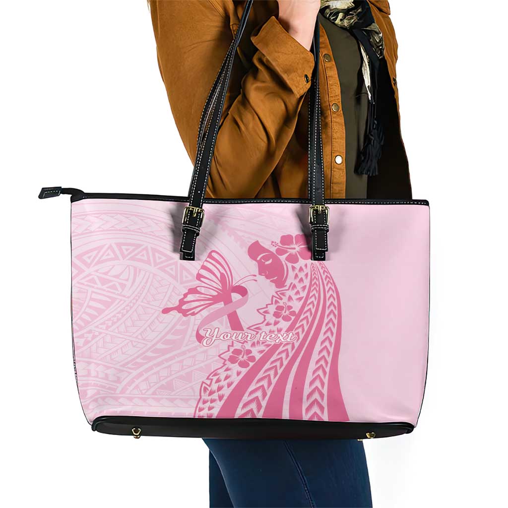 Pacific Girl and Butterfly Cancer Ribbon Personalised Leather Tote Bag LT9 - Polynesian Pride
