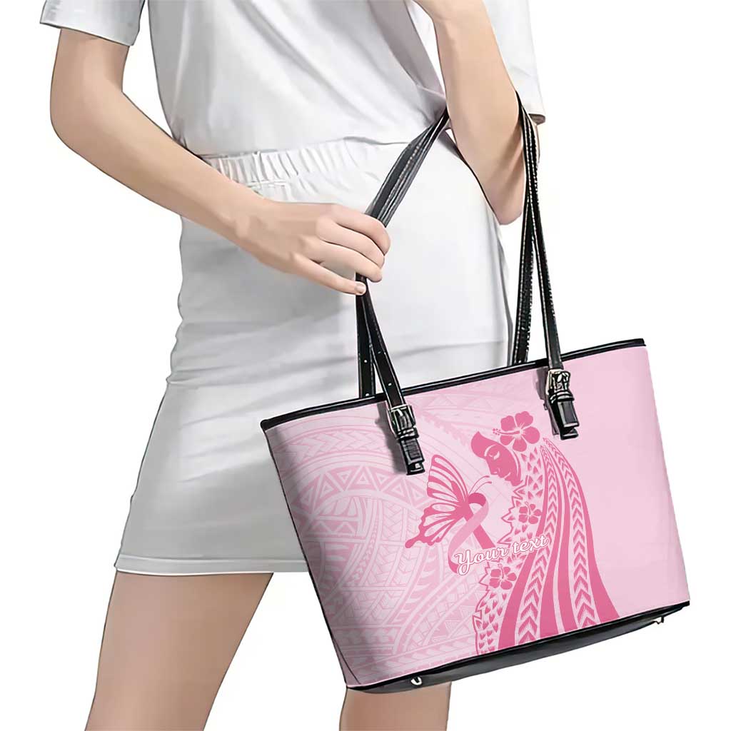 Pacific Girl and Butterfly Cancer Ribbon Personalised Leather Tote Bag LT9 - Polynesian Pride