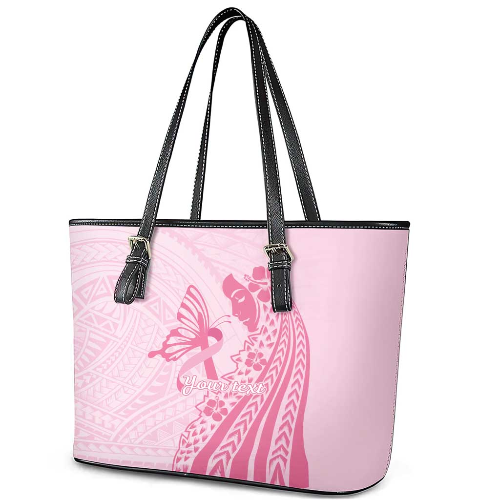 Pacific Girl and Butterfly Cancer Ribbon Personalised Leather Tote Bag LT9 - Polynesian Pride