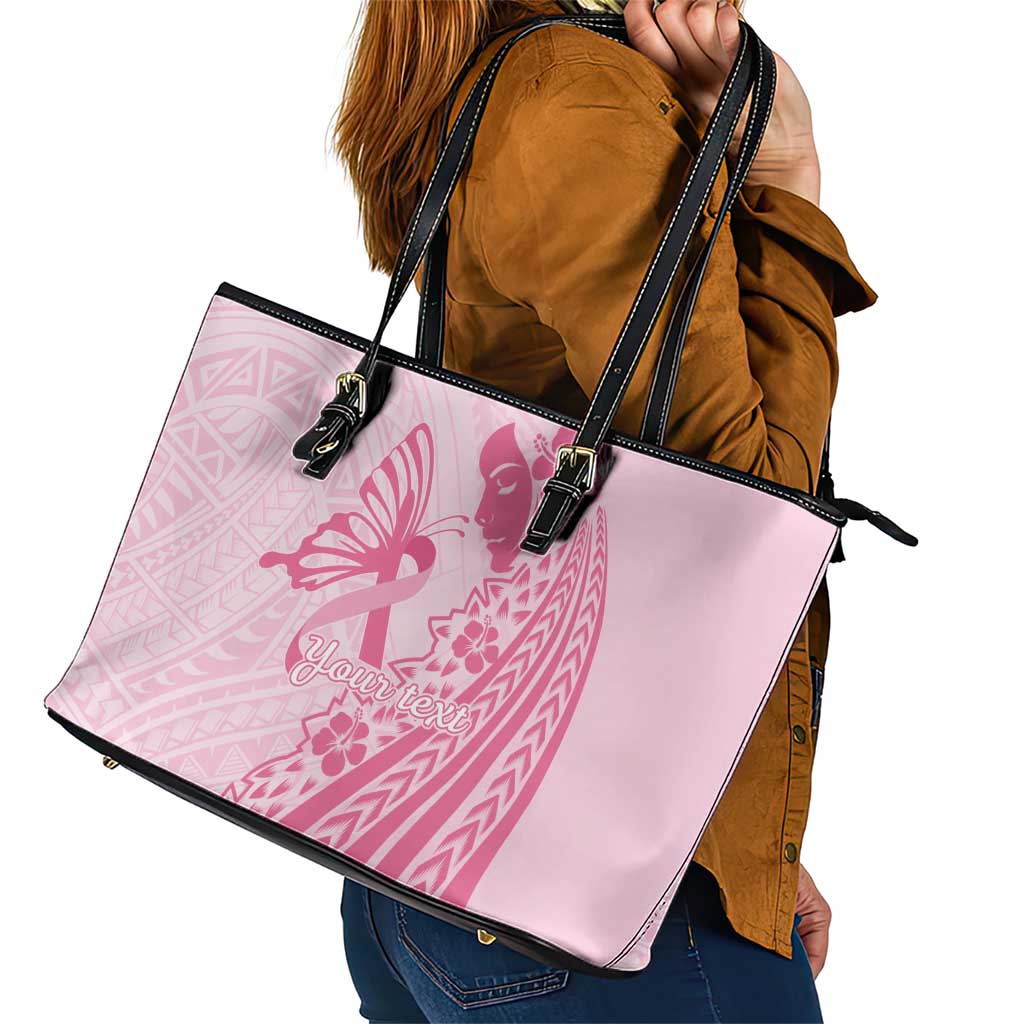 Pacific Girl and Butterfly Cancer Ribbon Personalised Leather Tote Bag LT9 - Polynesian Pride