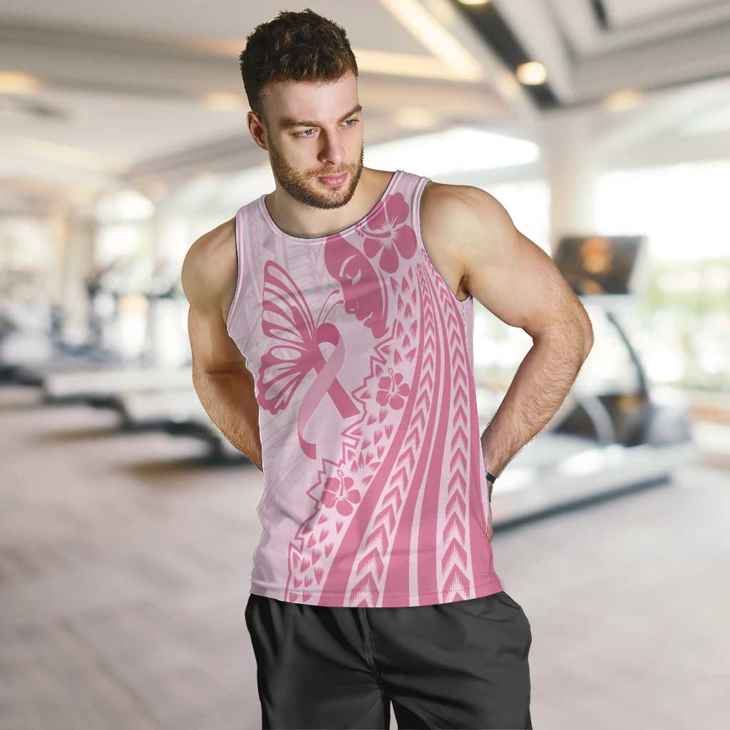 Pacific Girl and Butterfly Cancer Ribbon Personalised Men Tank Top LT9 Pink - Polynesian Pride