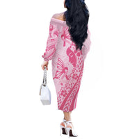 Pacific Girl and Butterfly Cancer Ribbon Personalised Off The Shoulder Long Sleeve Dress LT9 - Polynesian Pride