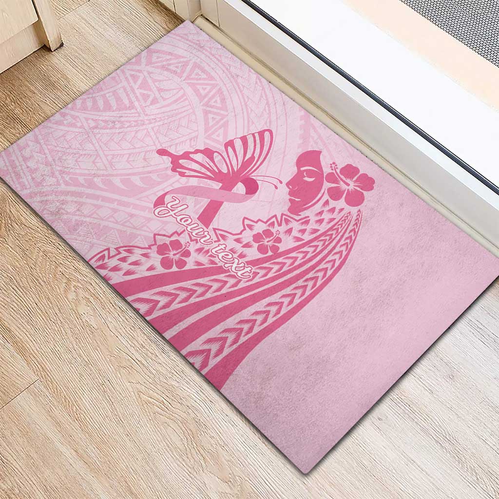 Pacific Girl and Butterfly Cancer Ribbon Personalised Rubber Doormat