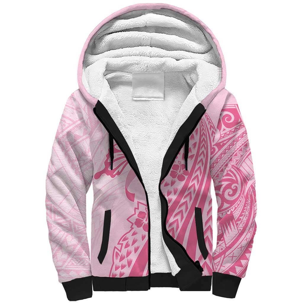 Pacific Girl and Butterfly Cancer Ribbon Personalised Sherpa Hoodie LT9 Unisex Pink - Polynesian Pride
