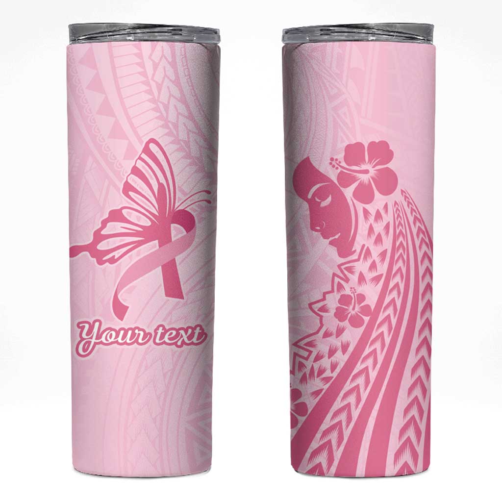 Pacific Girl and Butterfly Cancer Ribbon Personalised Skinny Tumbler LT9 Pink - Polynesian Pride