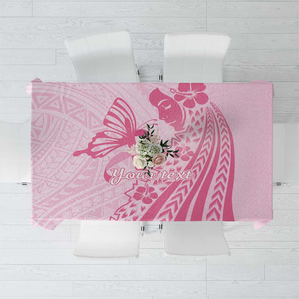 Pacific Girl and Butterfly Cancer Ribbon Personalised Tablecloth LT9 Pink - Polynesian Pride