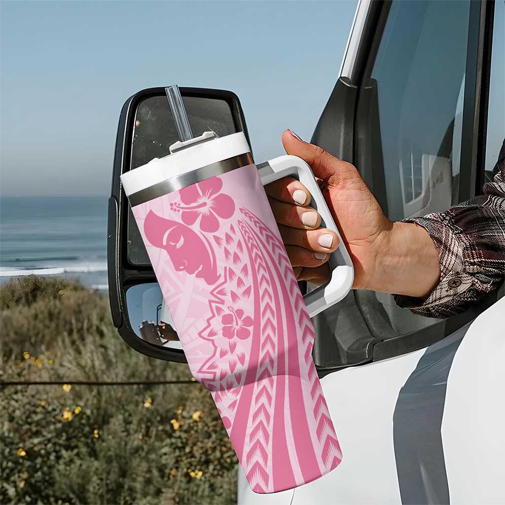 Pacific Girl and Butterfly Cancer Ribbon Personalised Tumbler With Handle
