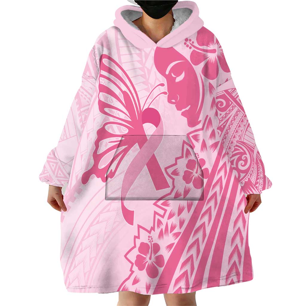 Pacific Girl and Butterfly Cancer Ribbon Personalised Wearable Blanket Hoodie LT9 - Polynesian Pride