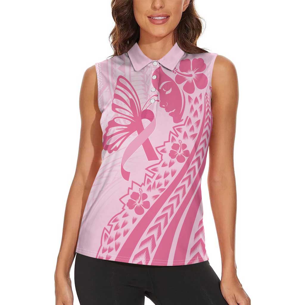 Pacific Girl and Butterfly Cancer Ribbon Personalised Women Sleeveless Polo Shirt LT9 - Polynesian Pride