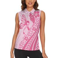 Pacific Girl and Butterfly Cancer Ribbon Personalised Women Sleeveless Polo Shirt LT9 - Polynesian Pride