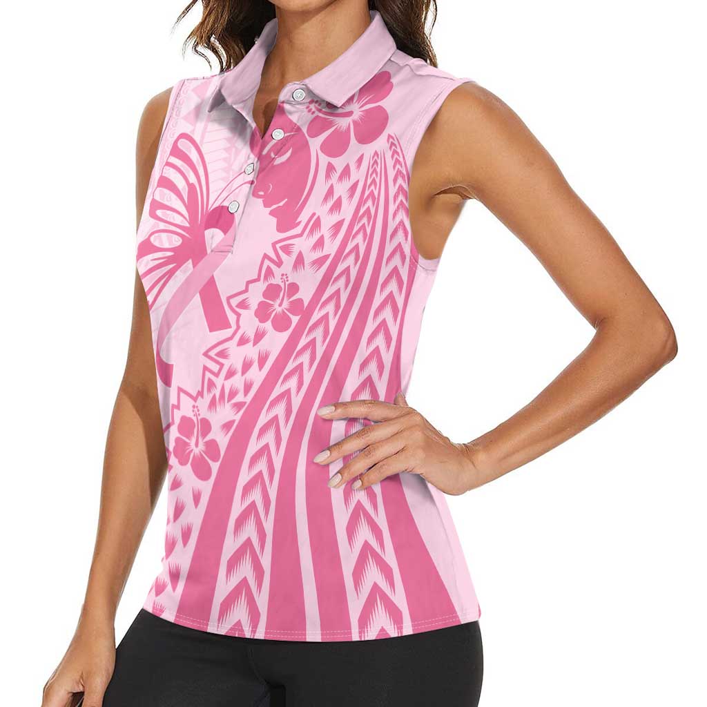 Pacific Girl and Butterfly Cancer Ribbon Personalised Women Sleeveless Polo Shirt LT9 - Polynesian Pride