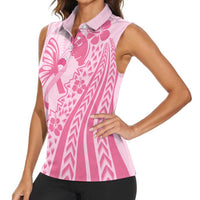 Pacific Girl and Butterfly Cancer Ribbon Personalised Women Sleeveless Polo Shirt LT9 - Polynesian Pride