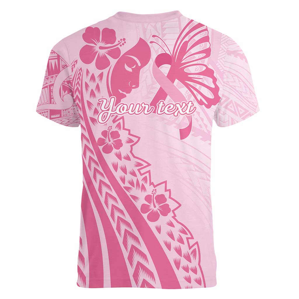 Pacific Girl and Butterfly Cancer Ribbon Personalised Women V-Neck T-Shirt LT9 - Polynesian Pride