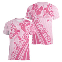 Pacific Girl and Butterfly Cancer Ribbon Personalised Women V-Neck T-Shirt LT9 - Polynesian Pride