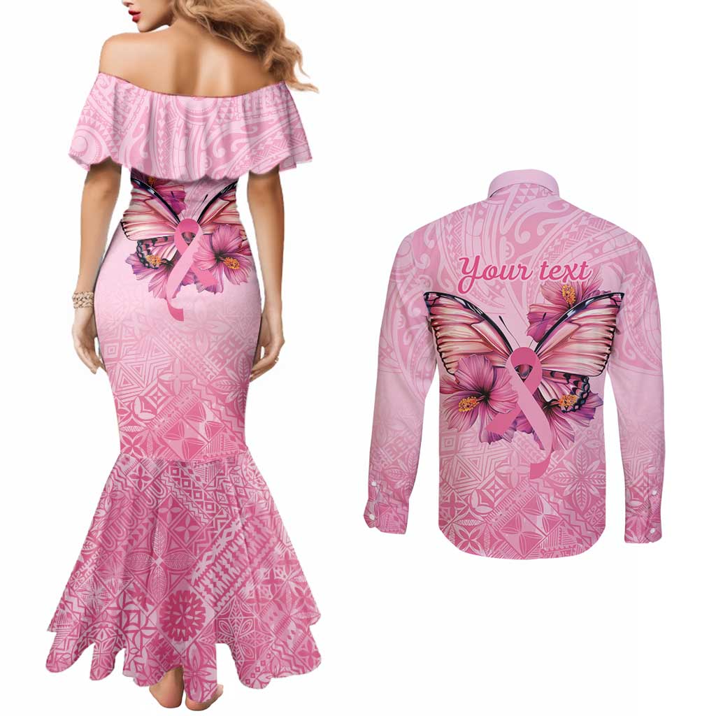 Faith Hope Love Butterfly Ribbon Personalised Couples Matching Mermaid Dress and Long Sleeve Button Shirt LT9 - Polynesian Pride
