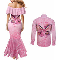Faith Hope Love Butterfly Ribbon Personalised Couples Matching Mermaid Dress and Long Sleeve Button Shirt LT9 - Polynesian Pride