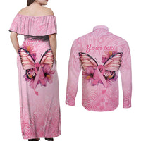 Faith Hope Love Butterfly Ribbon Personalised Couples Matching Off Shoulder Maxi Dress and Long Sleeve Button Shirt LT9 - Polynesian Pride