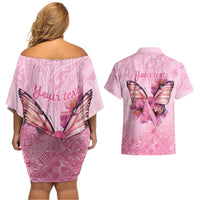 Faith Hope Love Butterfly Ribbon Personalised Couples Matching Off Shoulder Short Dress and Hawaiian Shirt LT9 - Polynesian Pride
