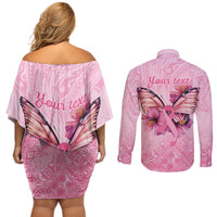 Faith Hope Love Butterfly Ribbon Personalised Couples Matching Off Shoulder Short Dress and Long Sleeve Button Shirt LT9 - Polynesian Pride
