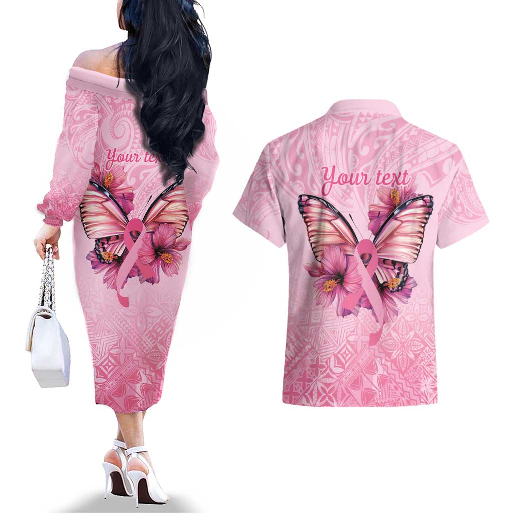 Faith Hope Love Butterfly Ribbon Personalised Couples Matching Off The Shoulder Long Sleeve Dress and Hawaiian Shirt LT9 - Polynesian Pride