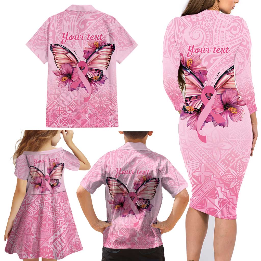 Faith Hope Love Butterfly Ribbon Personalised Family Matching Long Sleeve Bodycon Dress and Hawaiian Shirt LT9 - Polynesian Pride
